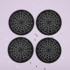 Spiderweb Coasters — flat lay, silver stars