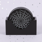 Spiderweb Coasters — holder front, silver stars