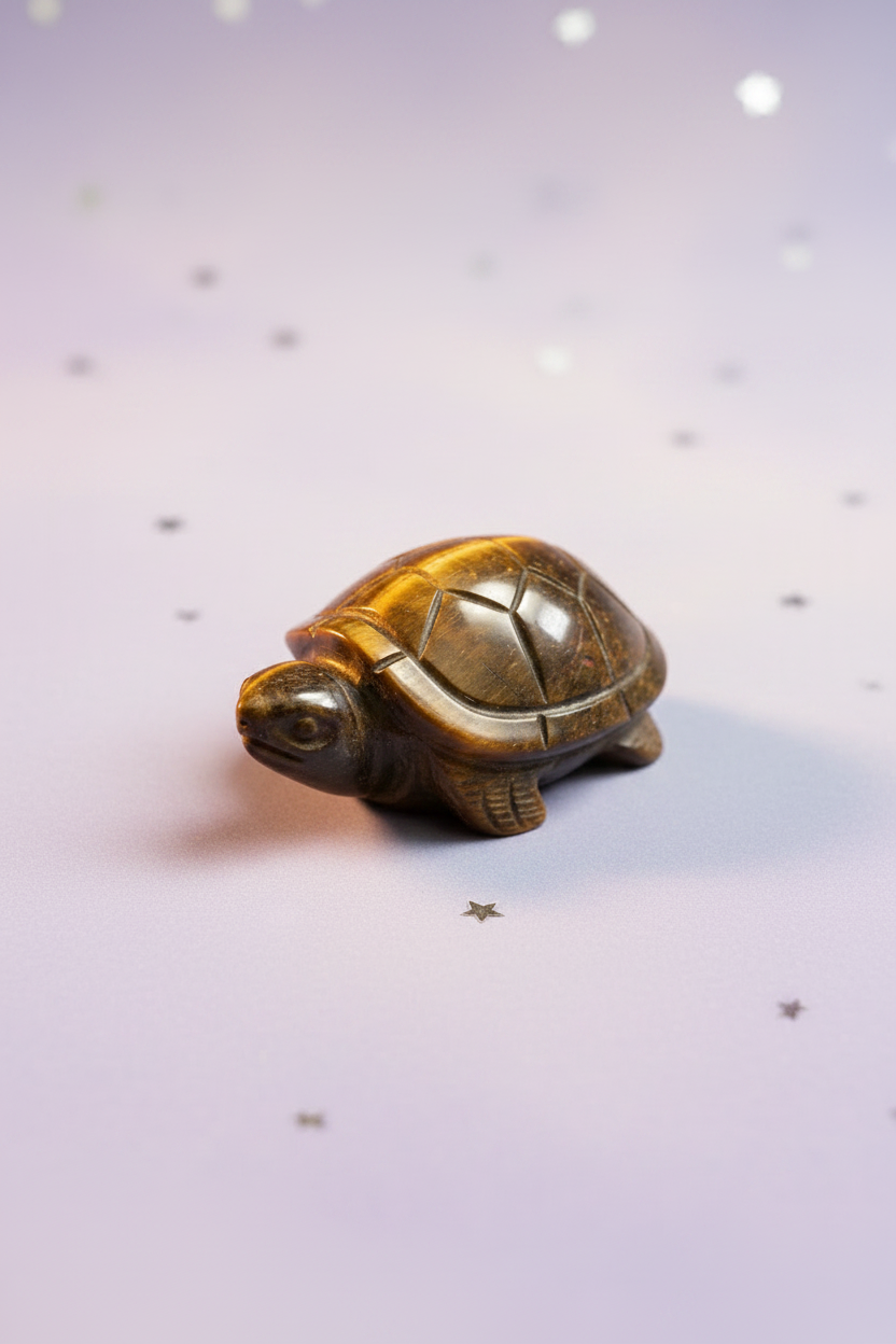 Tiger's Eye Turtle - side front, pale purple stars