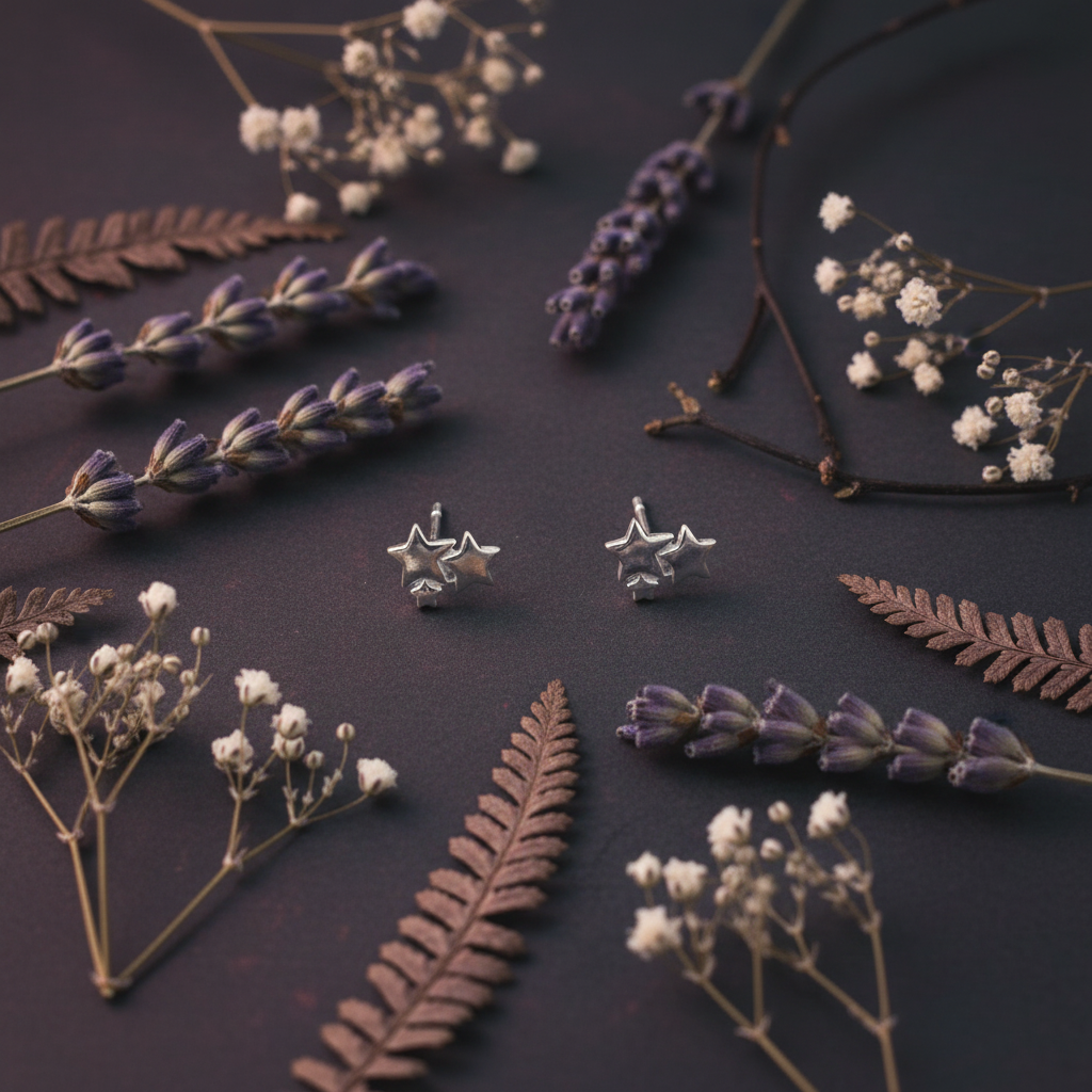 Triple Star Cluster Stud Earrings with lavender
