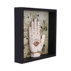 Palmistry Hand Shadow Box - rear view showing MDF back and brass sawtooth hangers