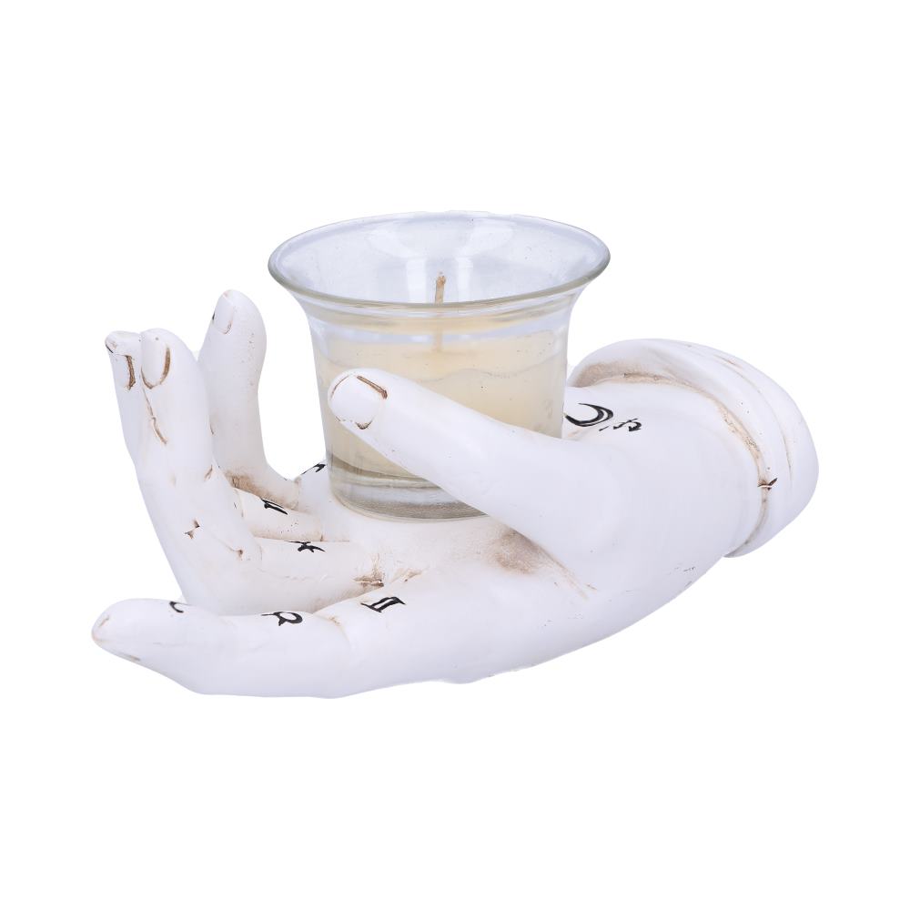Palmistry Hand Tealight Candle Holder - three-quarter view showing front of hand with candle