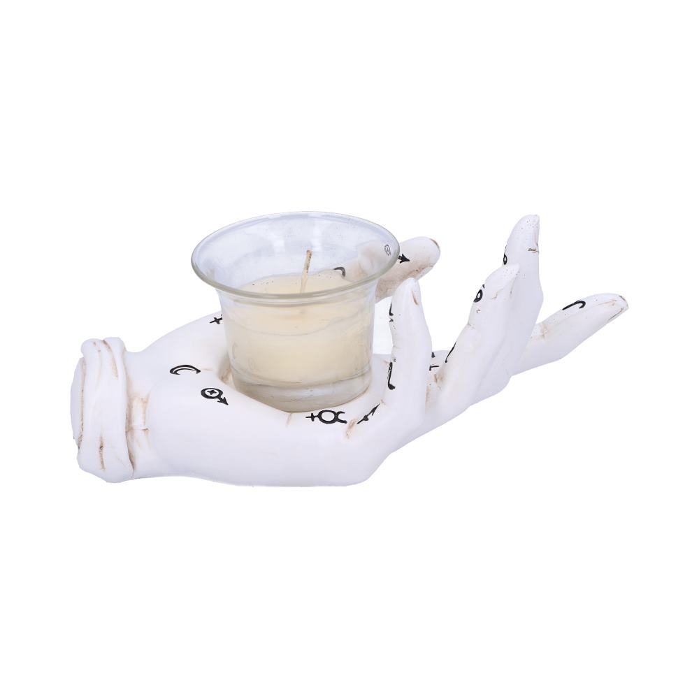 Palmistry Hand Tealight Candle Holder - side view showing planetary symbols on palm