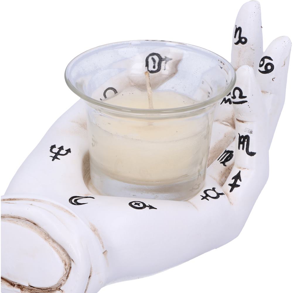 Palmistry Hand Tealight Candle Holder - close up of palm showing zodiac symbols