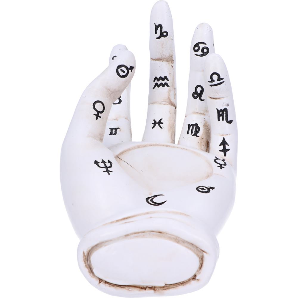 Palmistry Hand Tealight Candle Holder - top down view showing all zodiac symbols on fingers