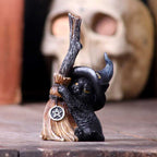 Witchy Black Cat Broomstick Figurine - lifestyle shot showing both colourways side by side