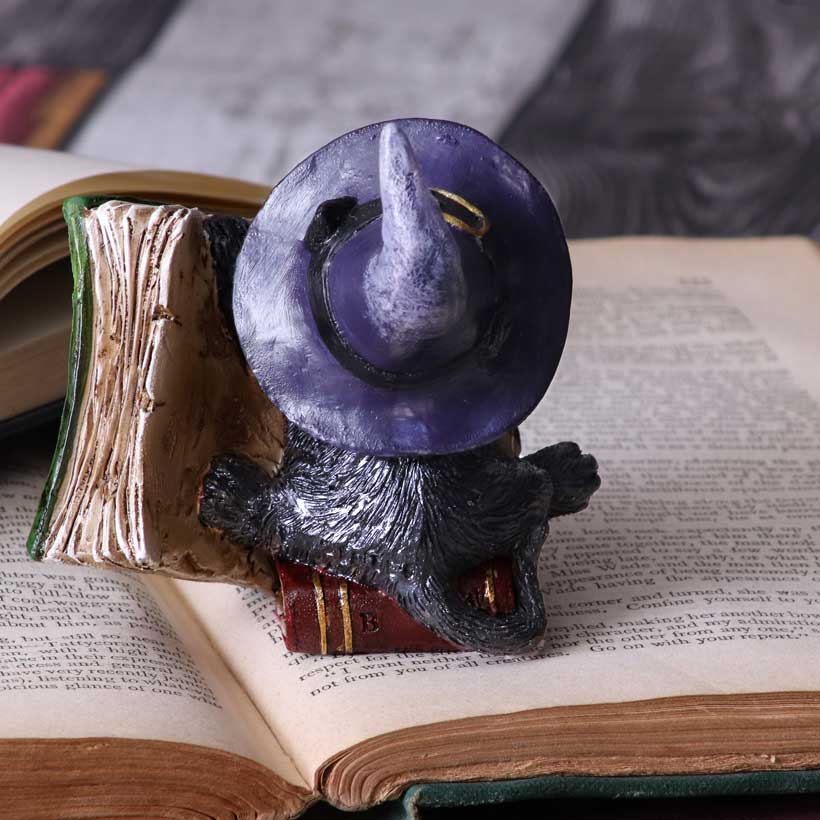 Witchy Black Cat Spell Book Figurine - product shot on white background front facing