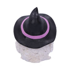 Witchy White Owl Figurine - top down view showing purple band and hat detail