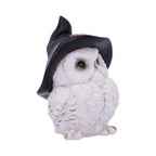 Witchy White Owl Figurine - side view showing hat brim and feather texture