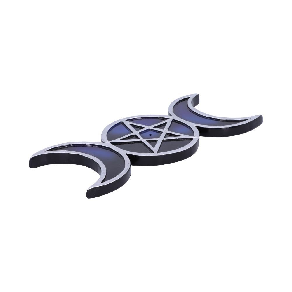 Triple Moon Pentagram Incense Holder - front view showing full width of triple moon symbol