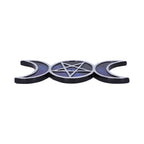Triple Moon Pentagram Incense Holder - front-on view showing blue iridescent fill and silver outlines