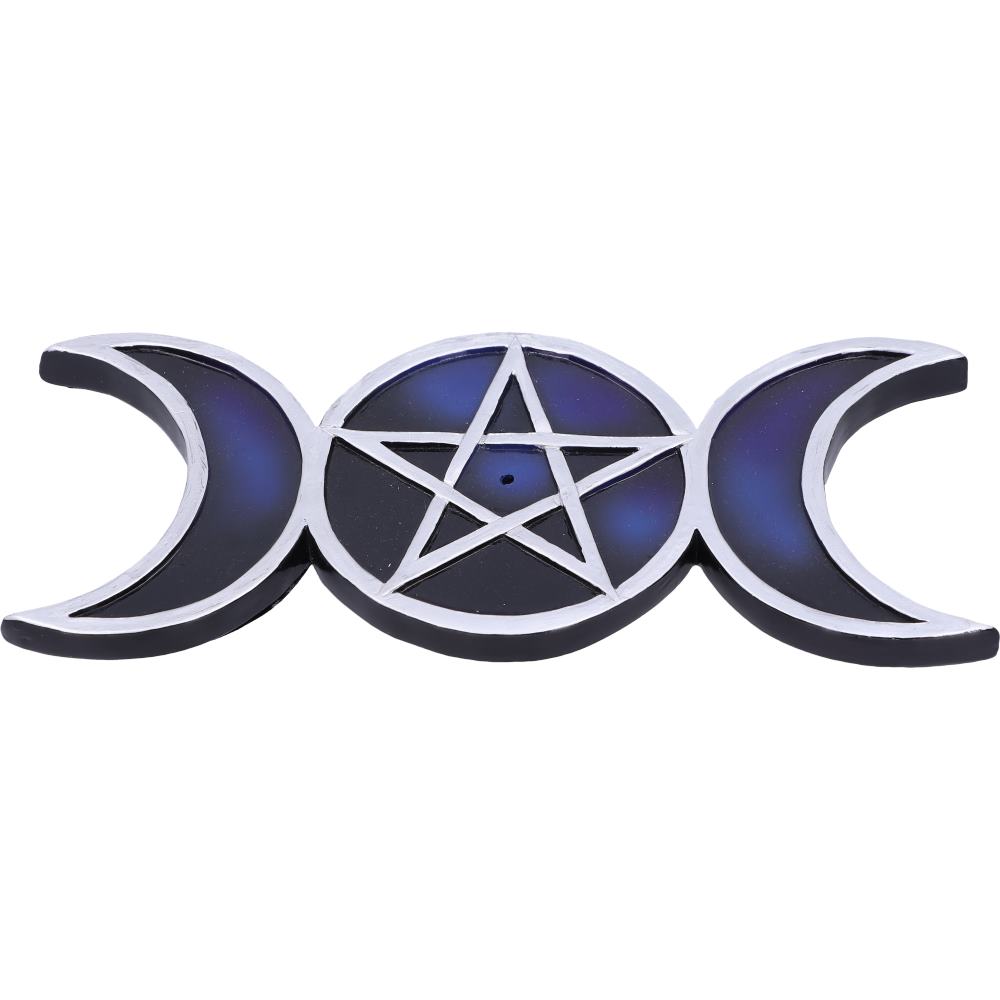 Triple Moon Pentagram Incense Holder - close up of central pentagram disc with incense stick hole