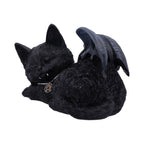 Sleeping Vampire Black Cat Bat Wings Figurine - three-quarter front view showing face and wings