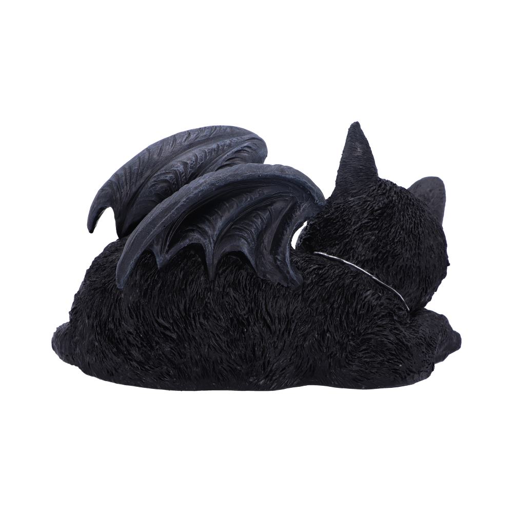 Sleeping Vampire Black Cat Bat Wings Figurine - rear view showing full bat wing spread