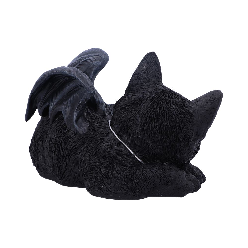 Sleeping Vampire Black Cat Bat Wings Figurine - side view showing wing and ear detail