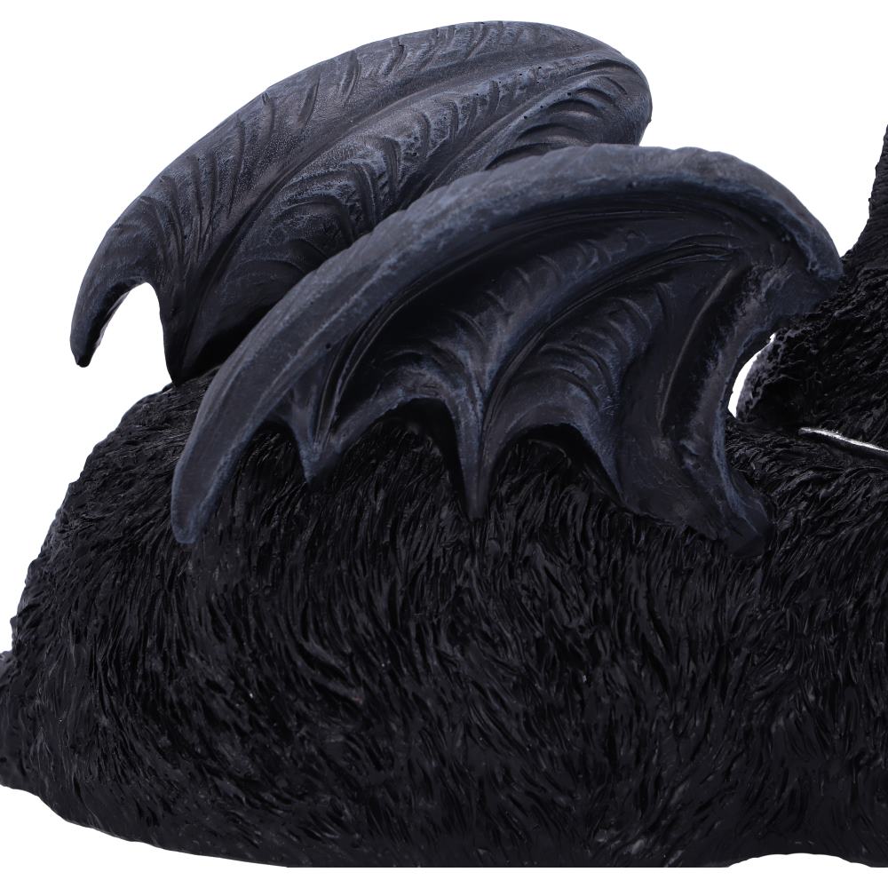Sleeping Vampire Black Cat Bat Wings Figurine - close up of bat wing talon and membrane detail