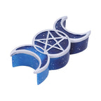 Triple Moon Pentagram Trinket Box - front view showing full triple moon width