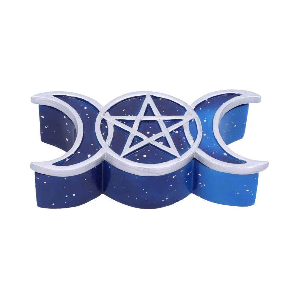 Triple Moon Pentagram Trinket Box - open view showing lid and interior storage