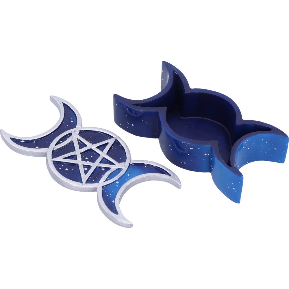 Triple Moon Pentagram Trinket Box - front-on view showing pentagram lid detail and star speckle finish
