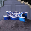 Triple Moon Pentagram Trinket Box - lifestyle shot open with tumbled crystals inside and scattered around