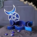 Triple Moon Pentagram Trinket Box - lifestyle shot open at angle showing interior depth