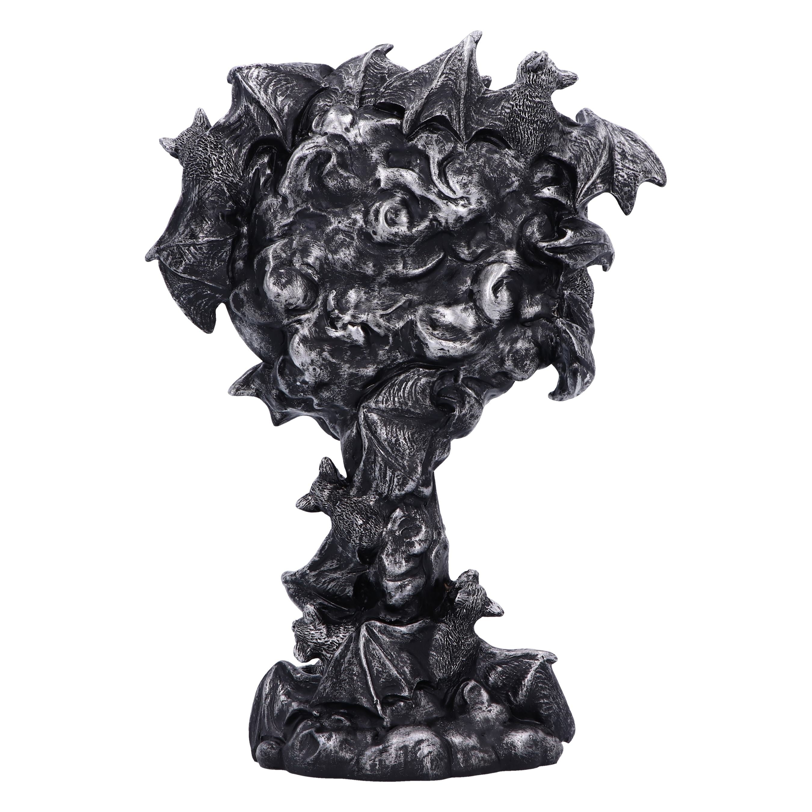 Gothic bat clock reverse showing sculpted bat detail
