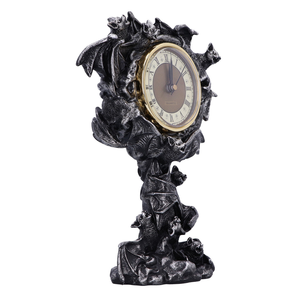 Gothic bat mantel clock side angle view