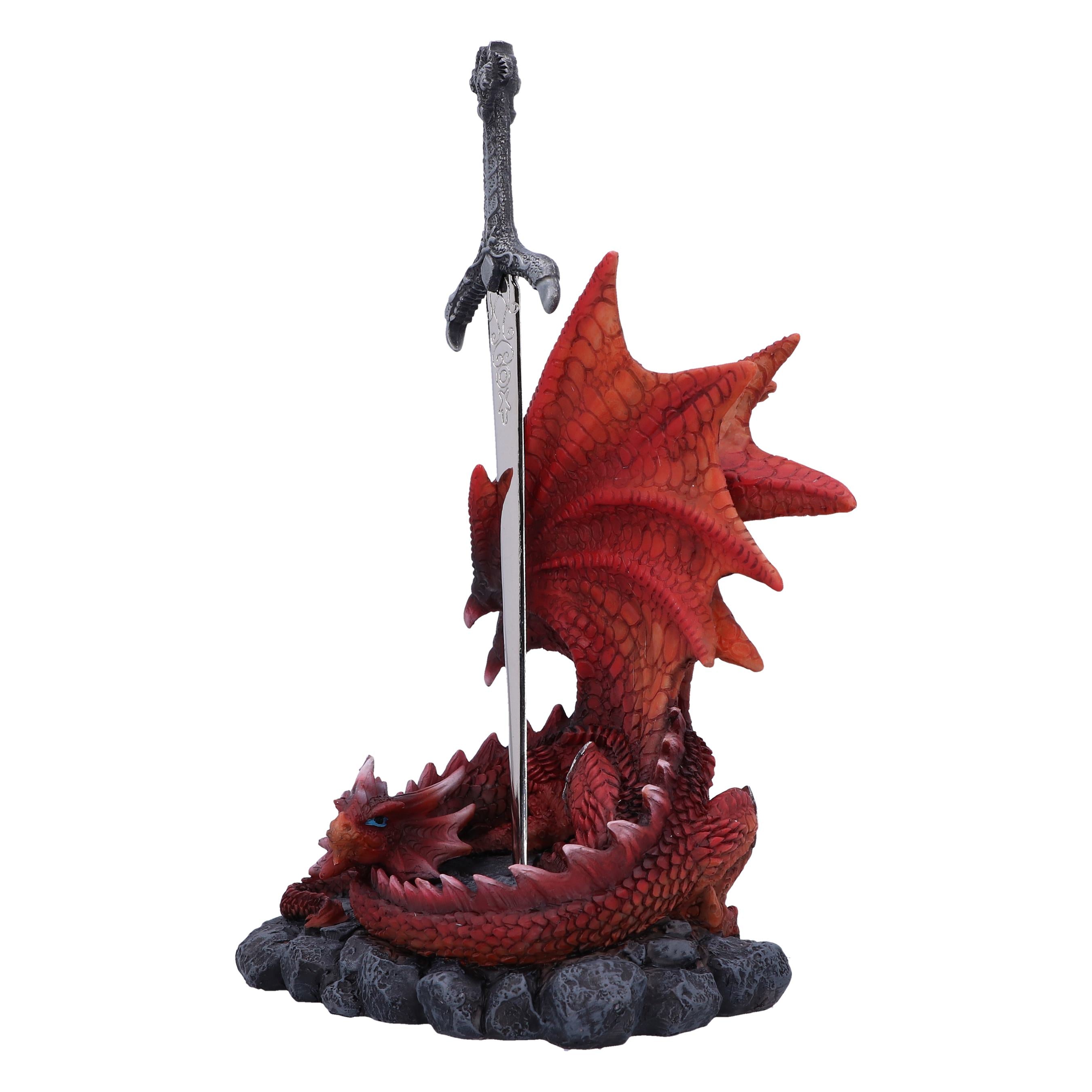 Red dragon sword figurine front view showing full sculpt