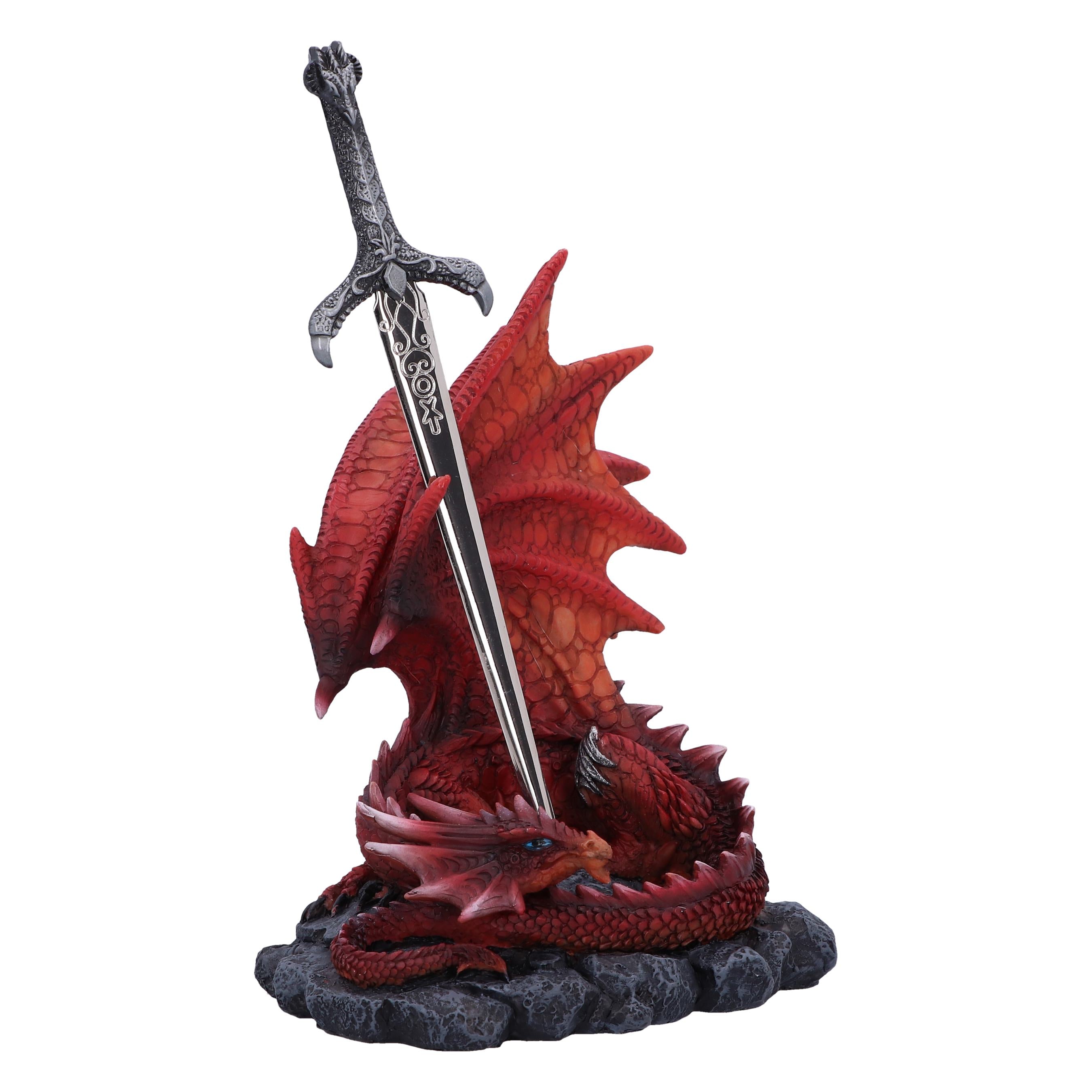 Red dragon sword figurine three-quarter angle view
