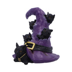 Black cats witch hat figurine front view with pentagram necklace cat