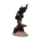 Witch cats broomstick figurine side view showing all five cats