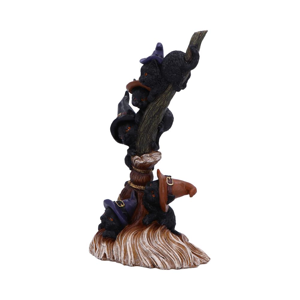 Witch cats broomstick figurine side view showing all five cats