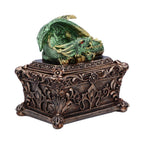 Close-up of green dragon head with red jewelled eyes