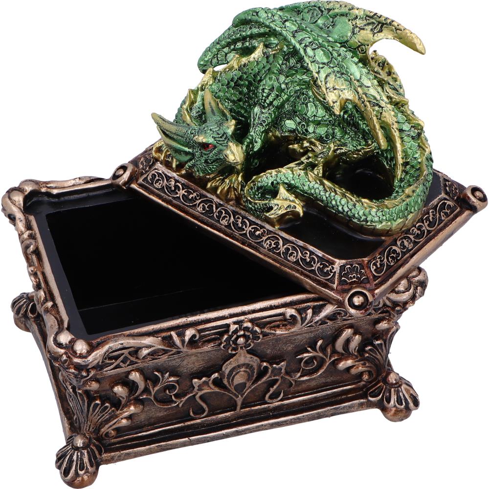 Green dragon trinket box styled on cracked stone surface