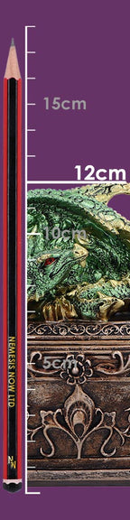 Size guide showing green dragon trinket box is 12cm tall