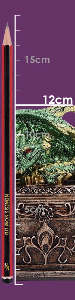 Size guide showing green dragon trinket box is 12cm tall