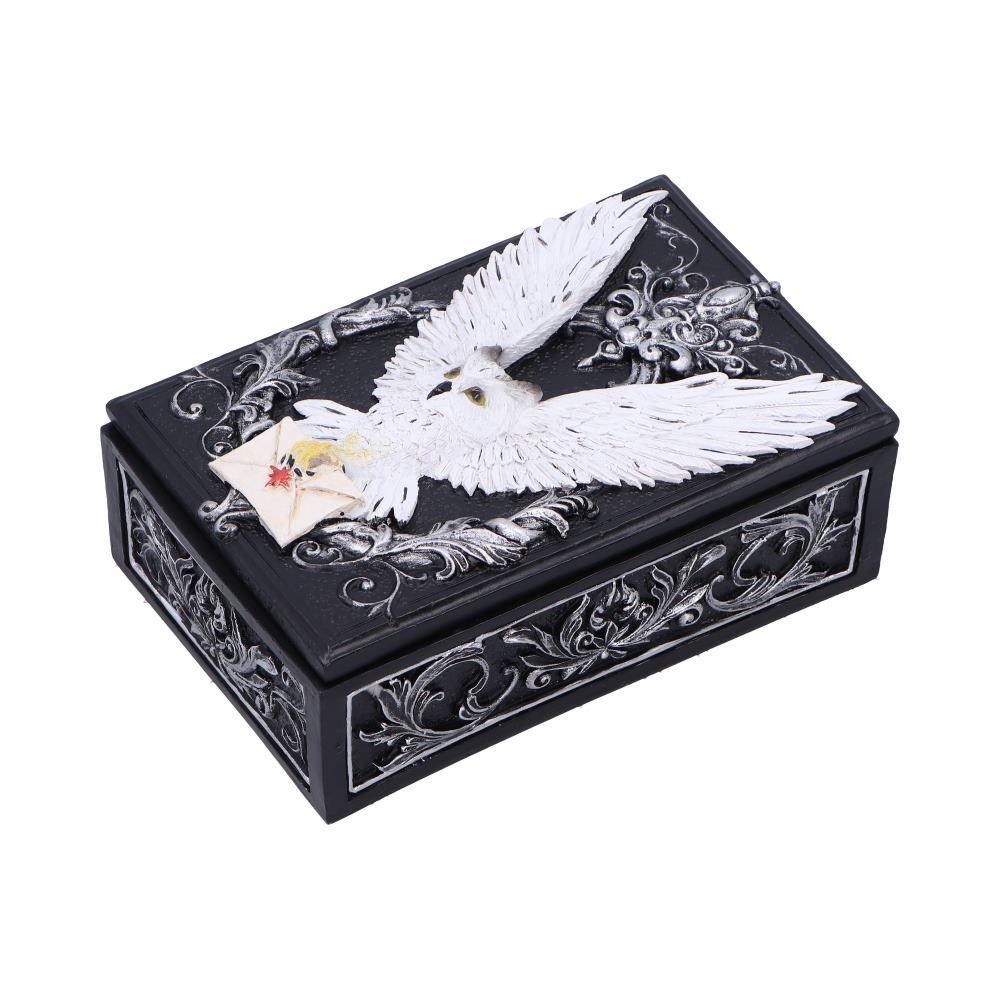 White owl letter trinket box front view closed
