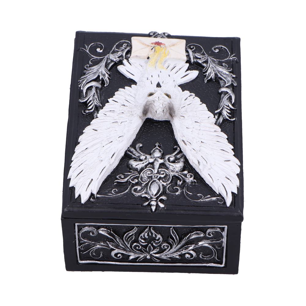 White owl trinket box three-quarter angle view