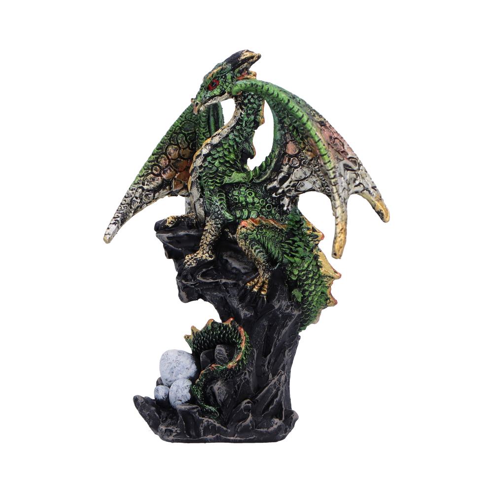 Green dragon with eggs figurine front view wings spread