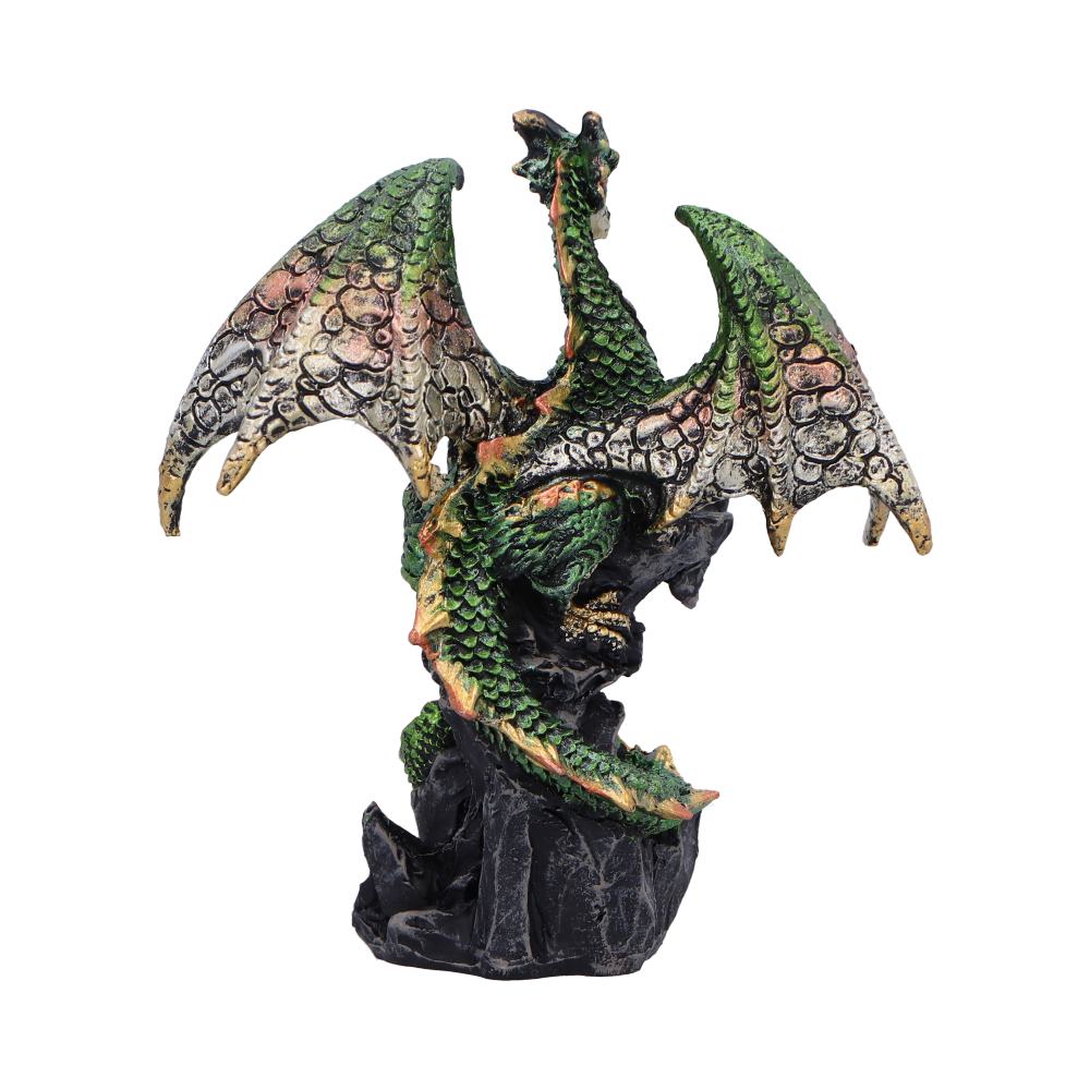 Green dragon figurine rear view showing egg nest detail