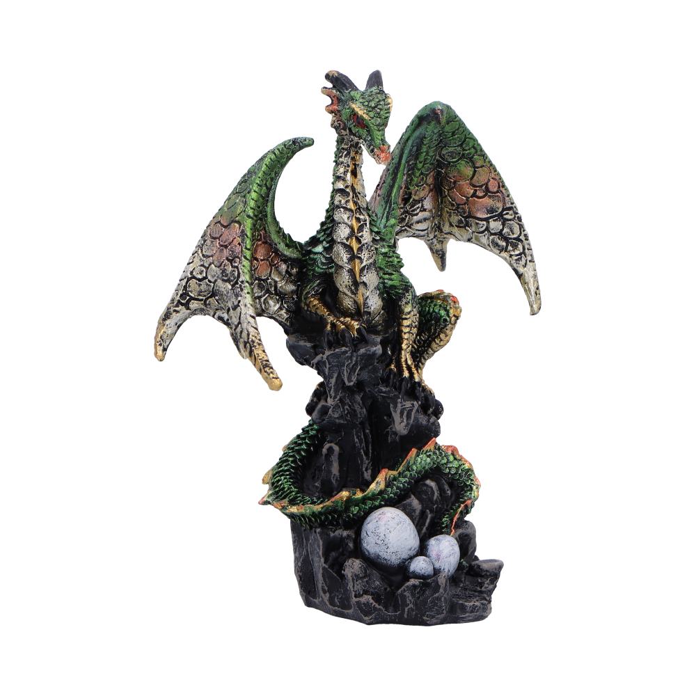 Green dragon with eggs figurine front face and wing detail