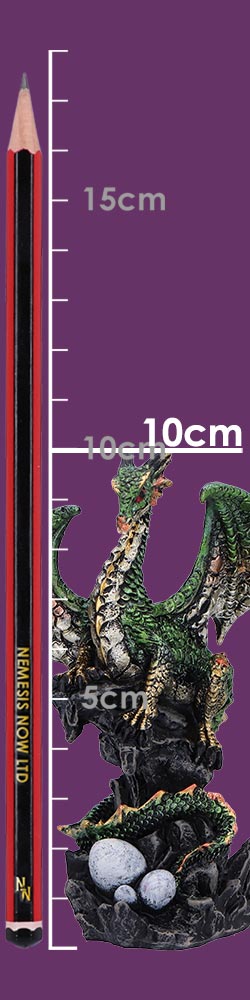 Size guide showing green dragon figurine is 10cm tall