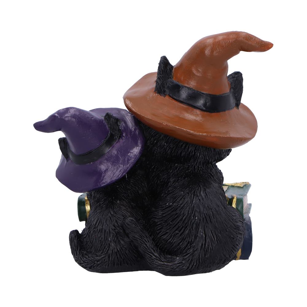 Witch kittens figurine side view showing spell book stack detail
