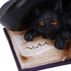 Witch hat kittens figurine styled in moonlit Halloween scene
