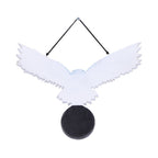 White owl pentagram wall hanging side angle showing feather detail