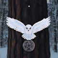 White owl pentagram wall hanging full view on white background