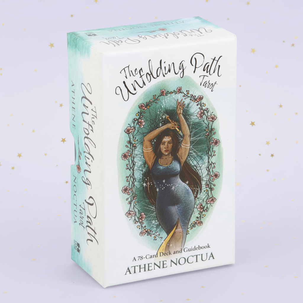Unfolding Path Tarot — box front, gold stars