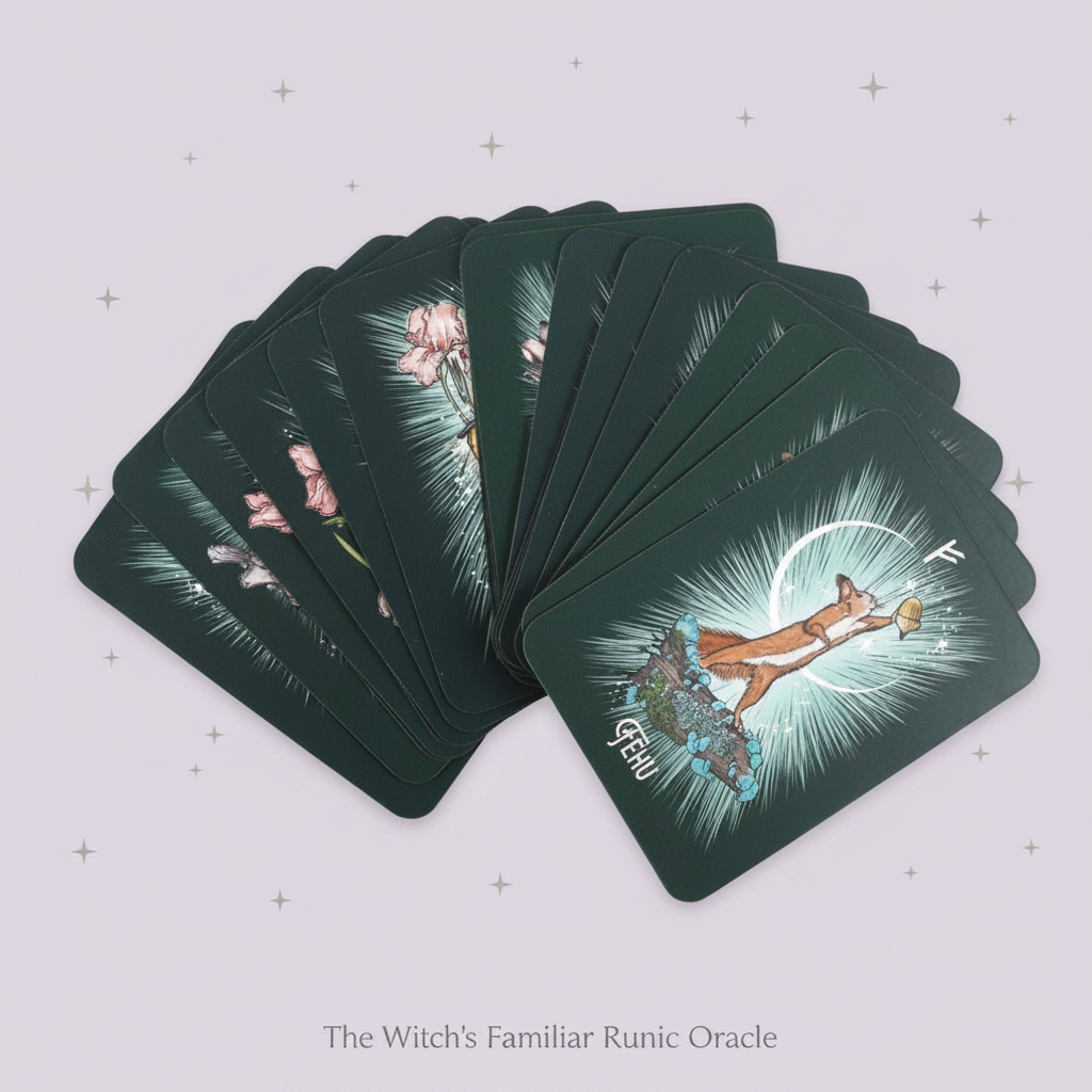 Witch's Familiar Runic Oracle — card fan, silver stars